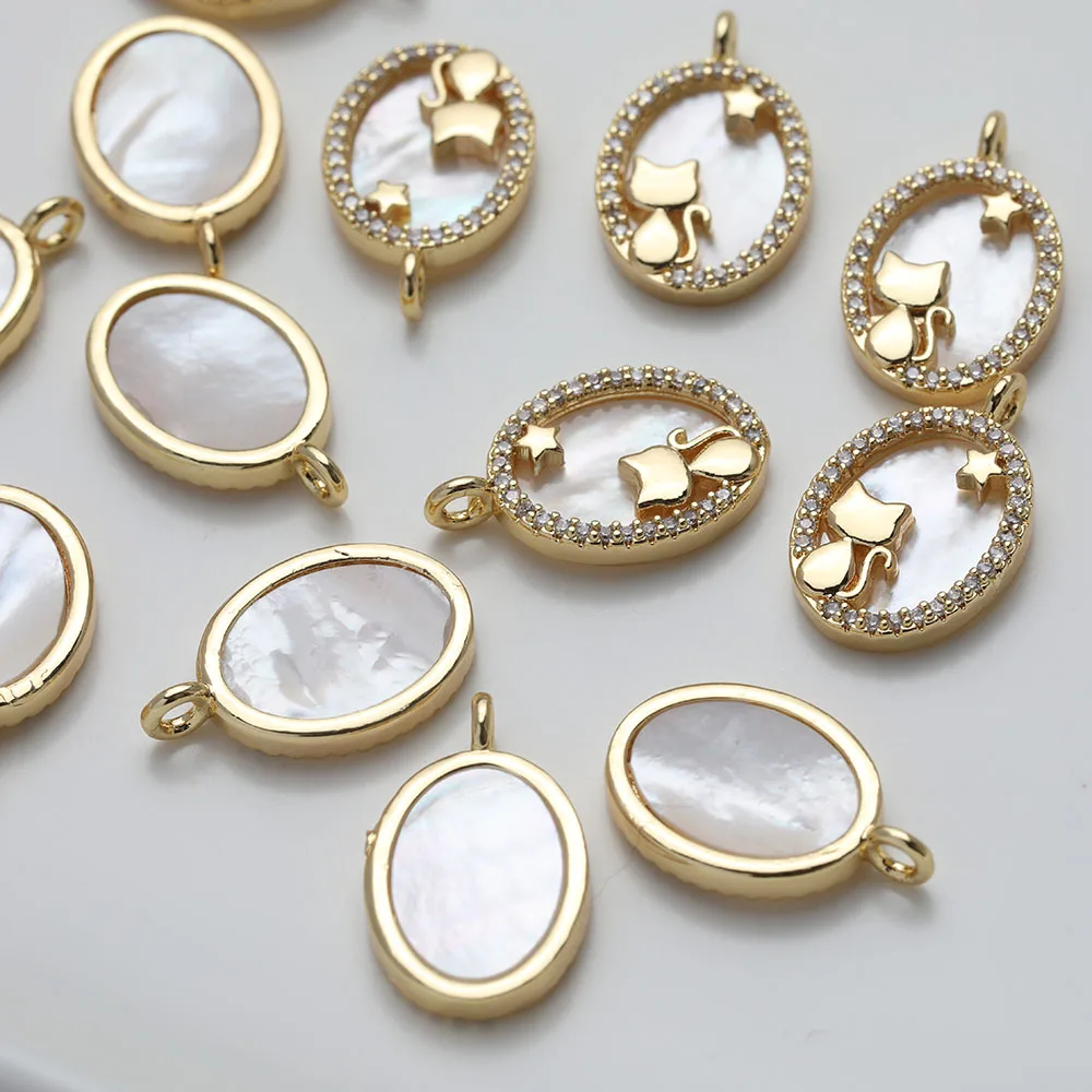 1pcs Oval Shell Cats Charms for Jewelry Making Pendant Supplies DIY Brass 14K Gold Plated Accessories 12*19mm