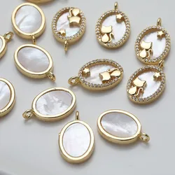 1pcs Oval Shell Cats Charms for Jewelry Making Pendant Supplies DIY Brass 14K Gold Plated Accessories 12*19mm