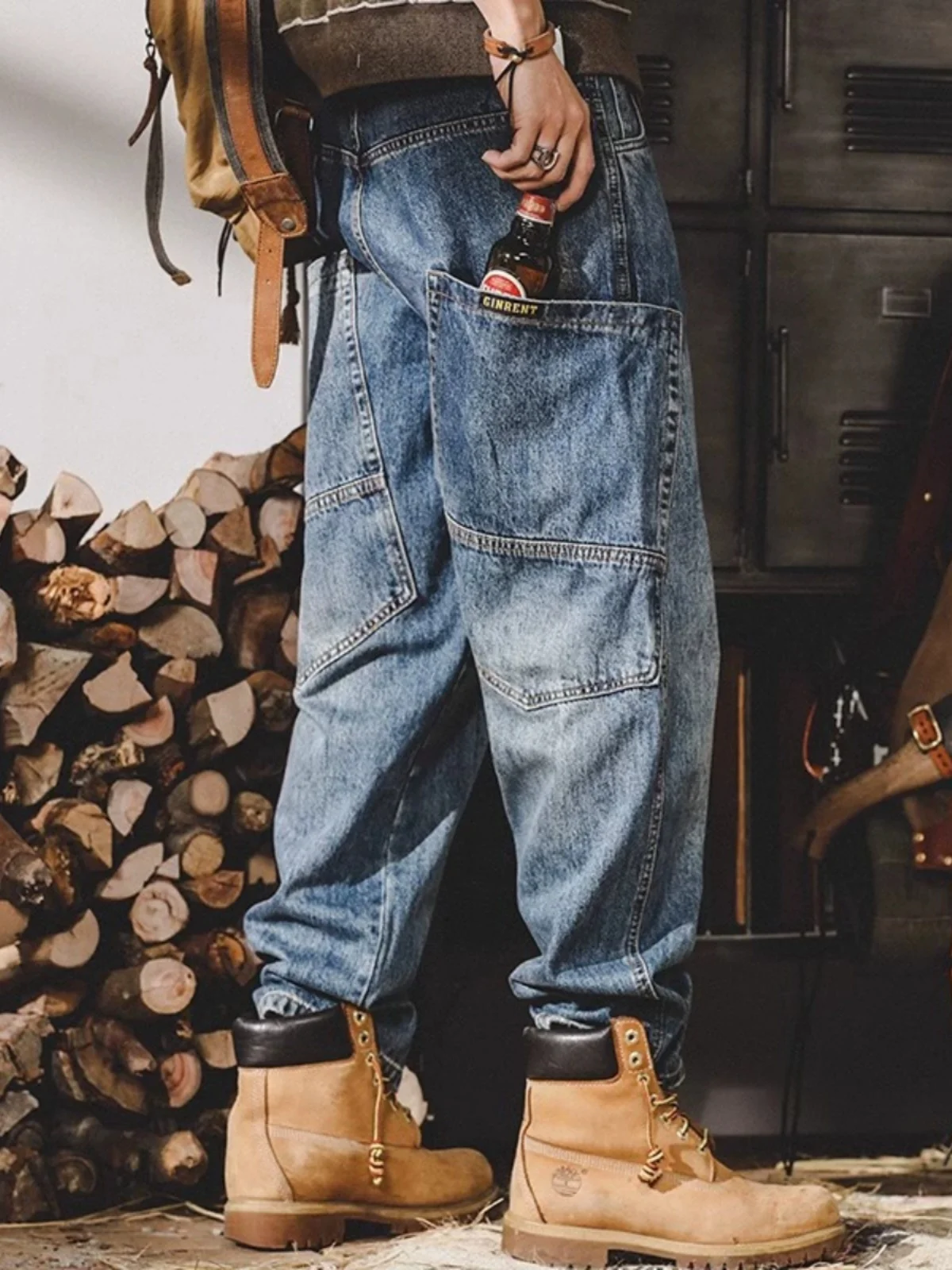 

Retro American Style Men's Jeans Loose Straight Leg Casual Long Trousers Spring Autumn Trendy Workwear Cotton Denim Jeans