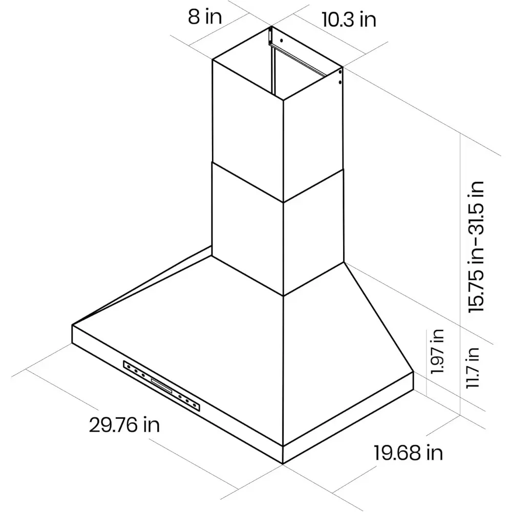 30-calowy okap kuchenny, z kanałem kablowym/bezkanałowym, 780CFM, 4-biegowy panel dotykowy z 2 regulowanymi diodami LED