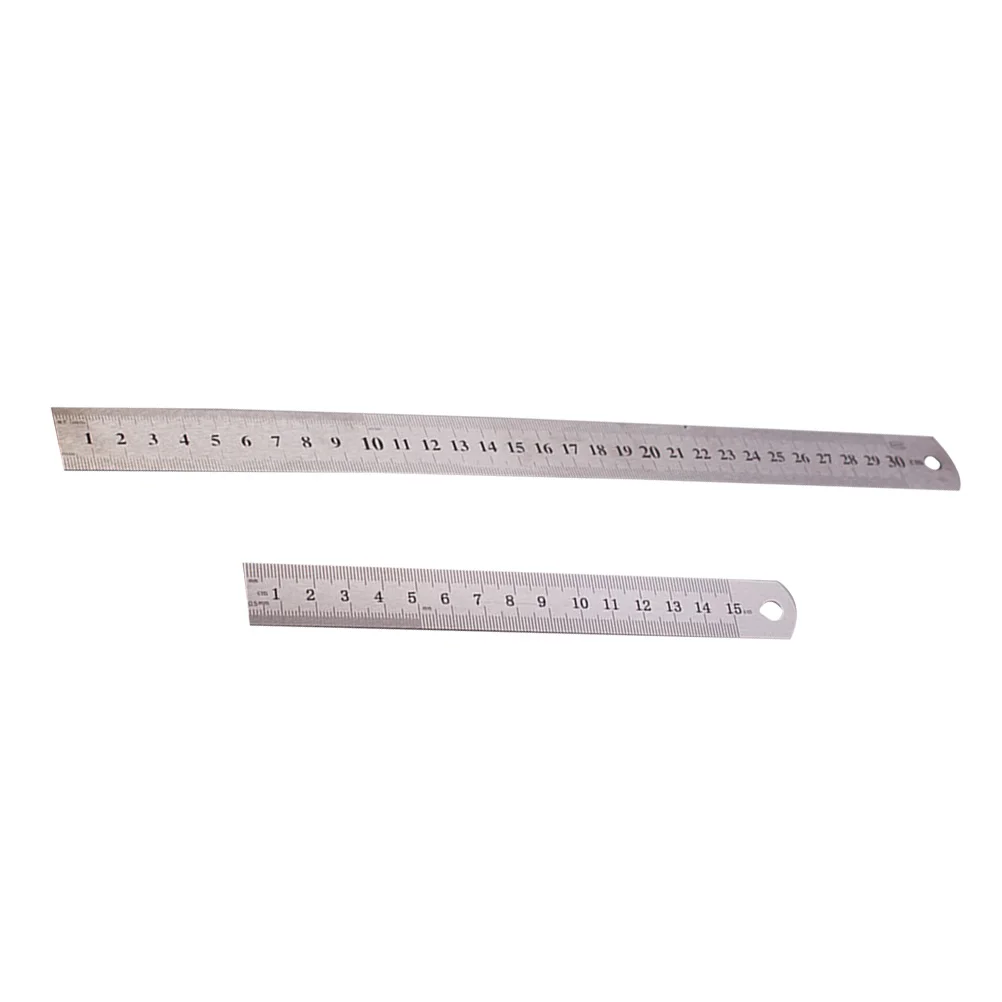 2pcs Stainless Steel Ruler 15Cm 30Cm Double Sided Metric Scale Metal Straight Edge For School Office Engineering