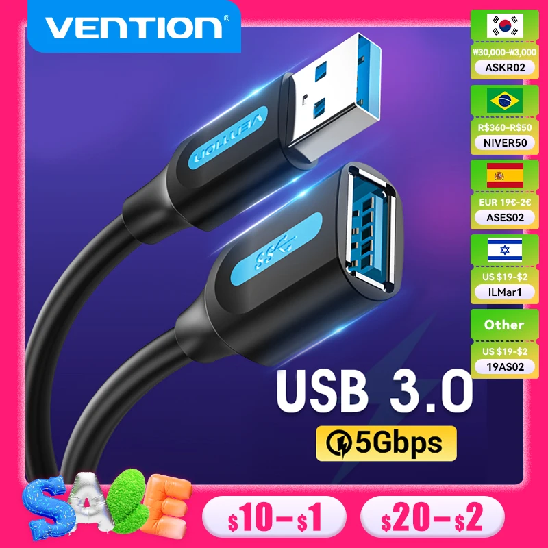 Vention USB 3.0 Extension Cable USB 3.0 2.0 Cable Extender Data Cord for PC Smart TV Xbox One SSD Fast Speed USB Cable Extension