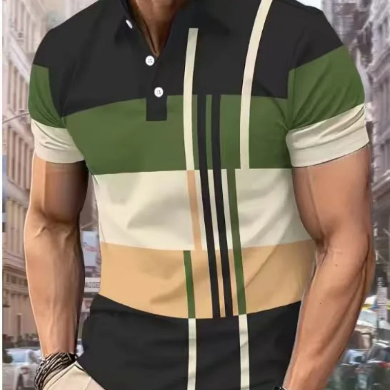 Men's Color Blocking Polo Shirt 3D Printed Outdoor Street Short Sleeve Printed Button Clothing Fashion Design Casual Breathable