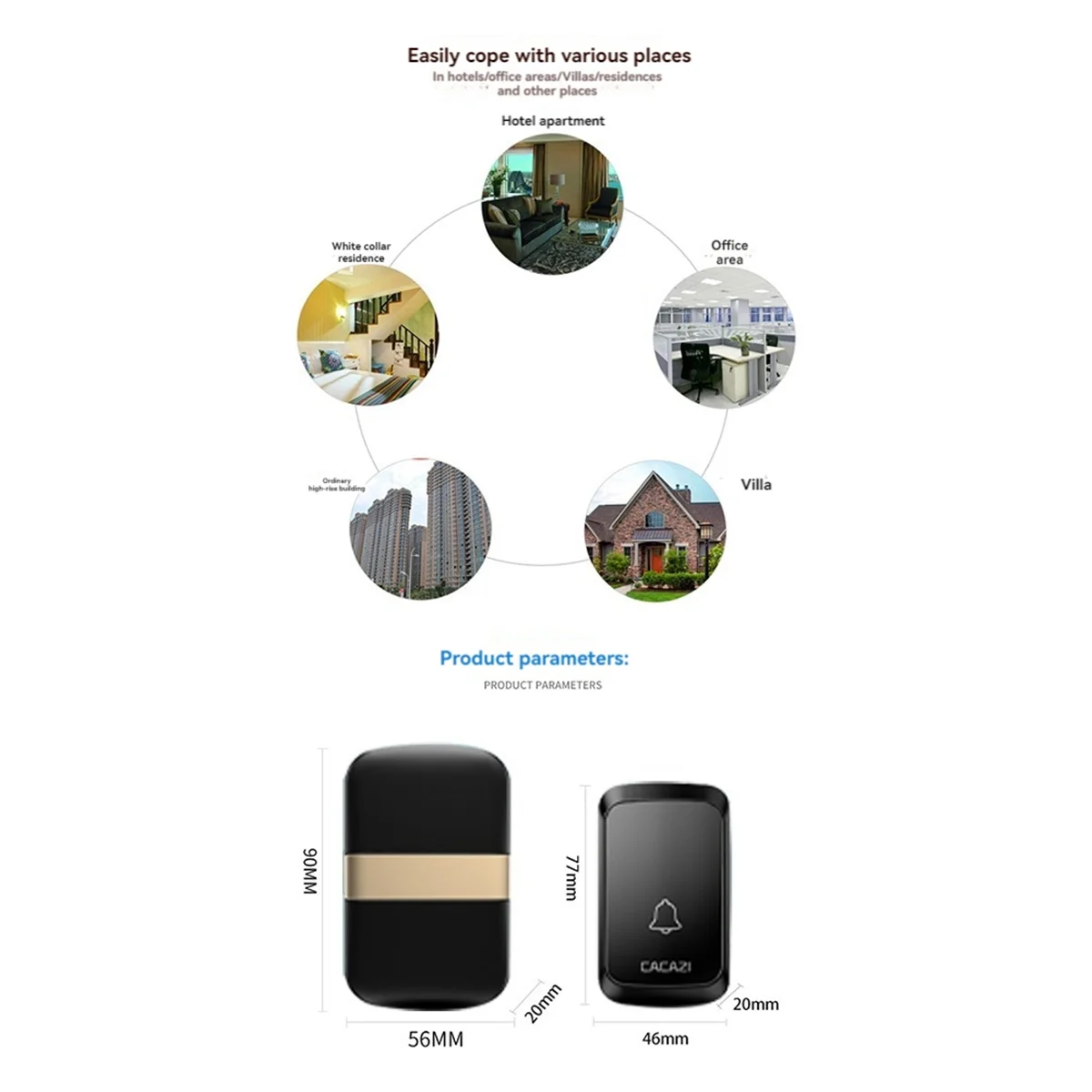 Wireless Smart Doorbell, 300m Range Smart Door Bell, Waterproof Home Welcome Door Bell, No Outlet Needed EU Plug