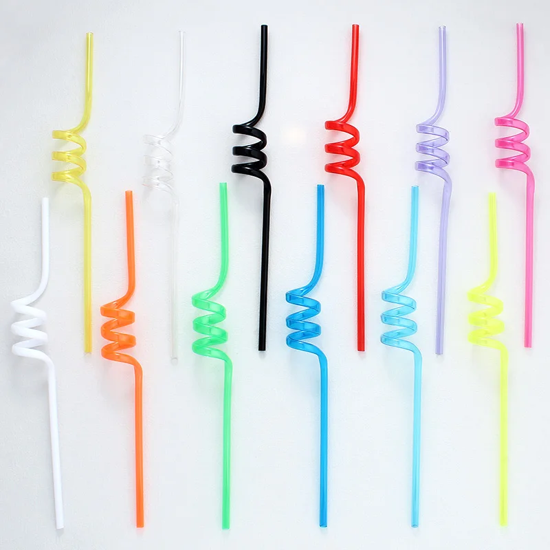 12pcs Straw Colorful Reusable Spiral Plastic Drinking Straws, Funny Straws for Children Birthday Party Supplies, Christmas