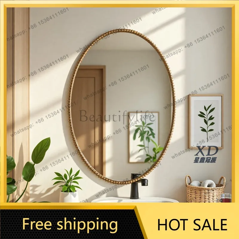 PG French retro oval bathroom mirror wall-mounted American light luxury bathroom high-end medieval bathroom mirror