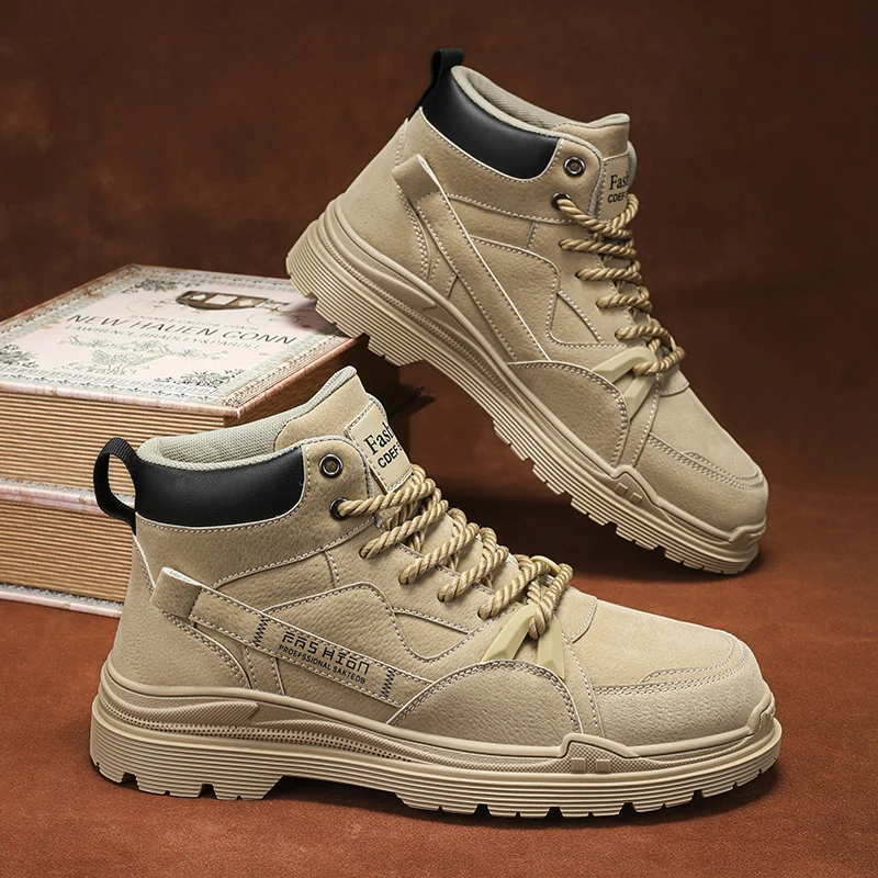 

Mens Skateboarding Shoes Big Size High Top Suede Retro Anti Slip Wear-resistant Thick Sole Leisure Fashion Work Boots for Man