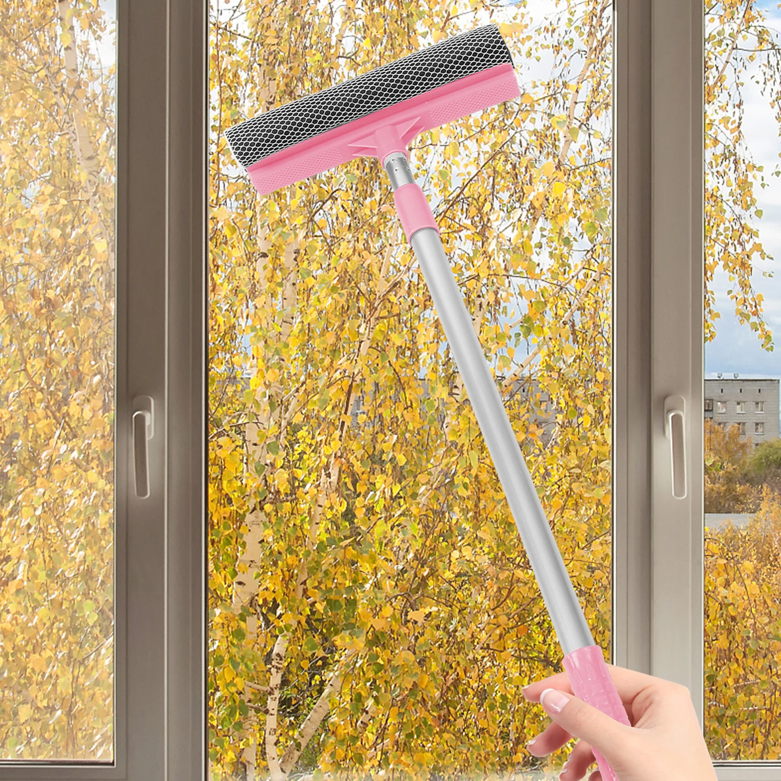 

Glass Cleaning Wiper Double-Sided Window Squeegee Microfiber Scrubber Extendable Pole Strong Ergonomic Handle For