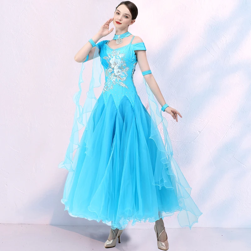 

2022 Woman Modern Dance Dress Performance National Standard Competition Waltz Costumes 8216