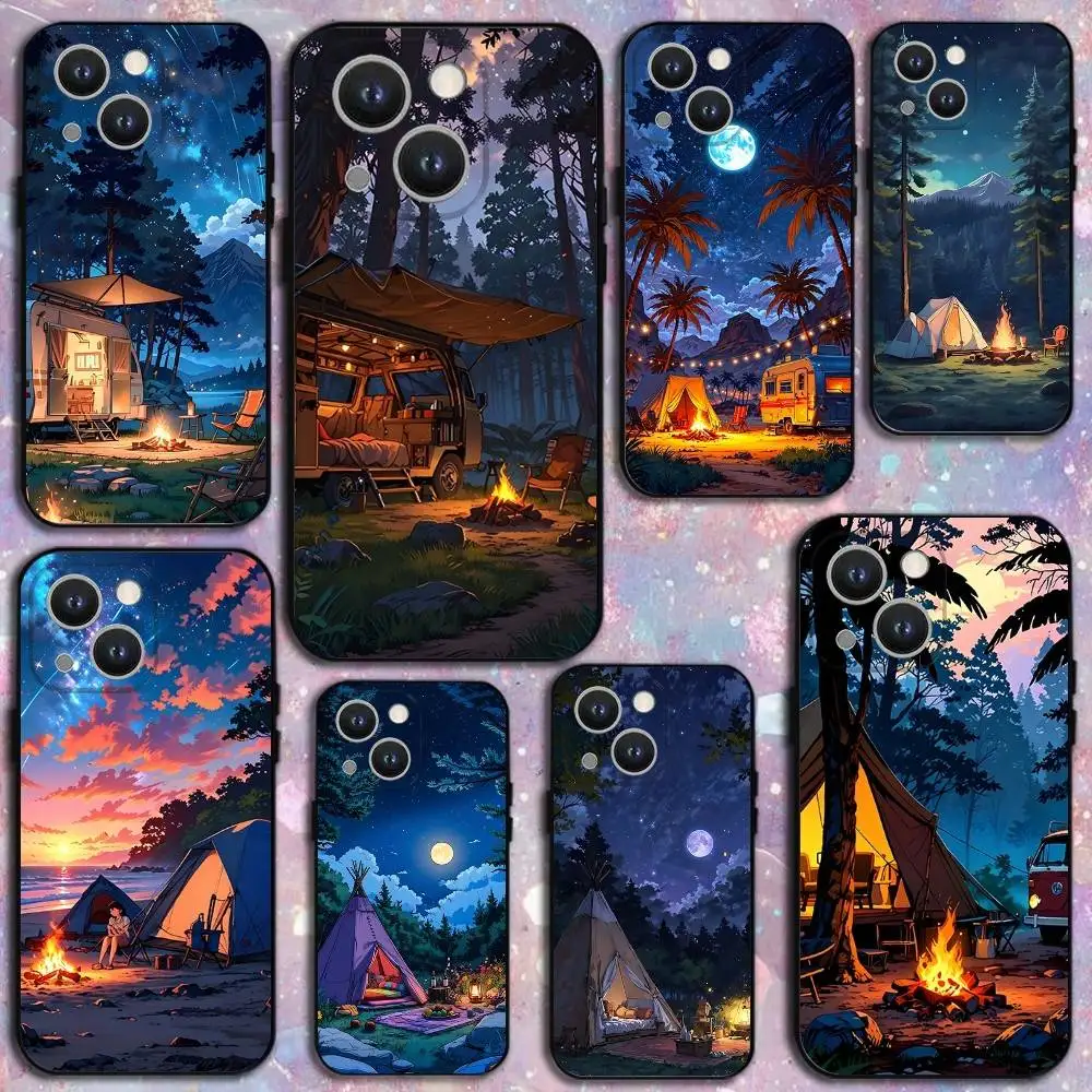 

Outdoor Campings Phone Case For iPhone 17,16,15,14,13,12,11 Plus,Pro Max,XS,X,XR,SE,Mini,8,7,Soft Silicone Black Cover