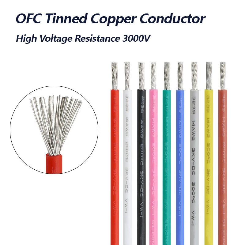 2/5/10m 3239 Silicone Wire 30 28 26 24 22 20 18 16 14 AWG High Temperature Rubber Insulated LED Lighting 3000V Electronic Cable