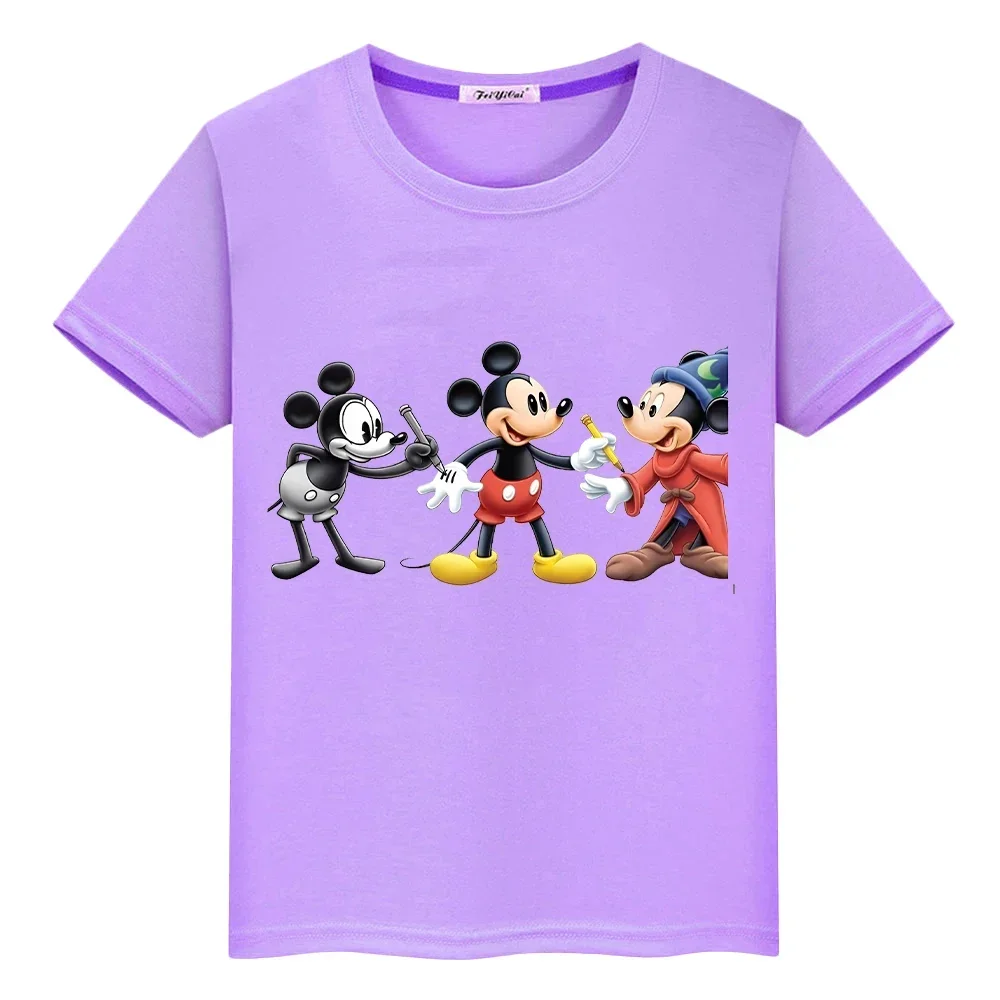 Disney Kawaii t shirt for kids boy10years Print 100%Cotton Tops y2k one piece mickey mouse anime Short pride tshirt girl clothes