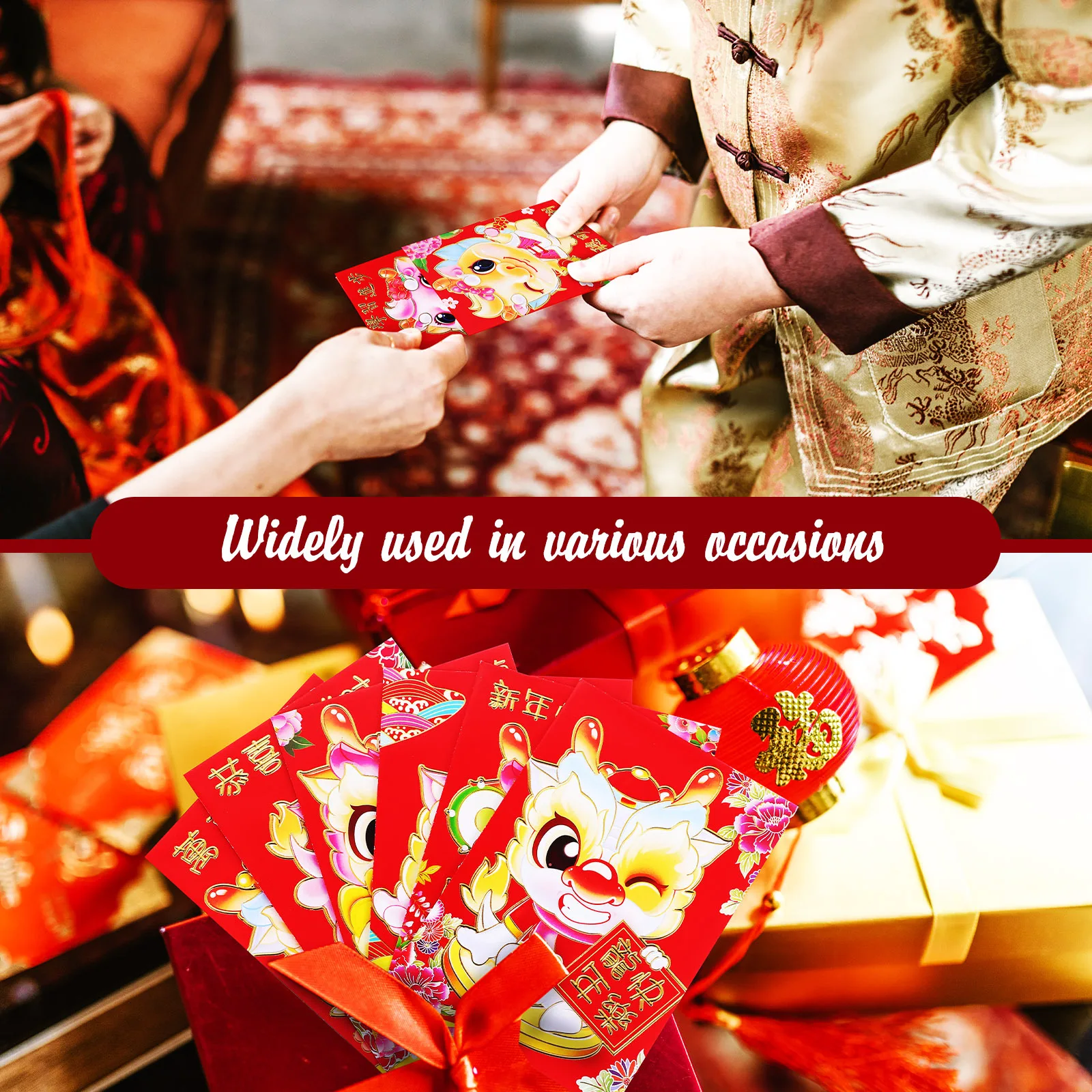 

60Pcs Dragon Red Envelopes Chinese New Year Red Pockets Cartoon Design Self-Sealing Spring Festival Traditional Luck Money Bag