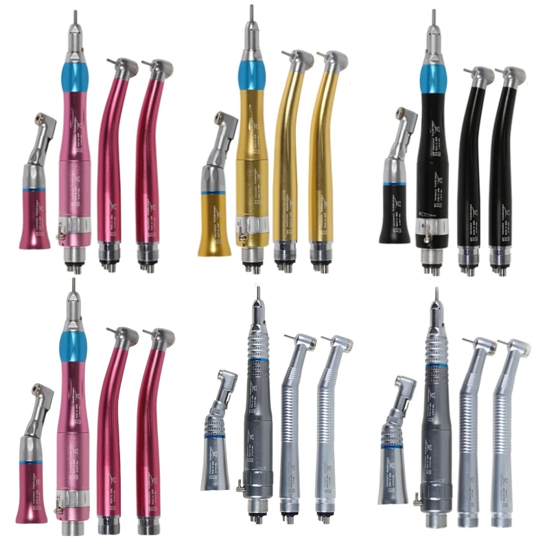 Dental 4 HolesHandpiece Kit 2 High Speed & Low Speed Contra AngleTurbine & Straight Nosecone & 1 Air Motor fit NSK Style 4 Color