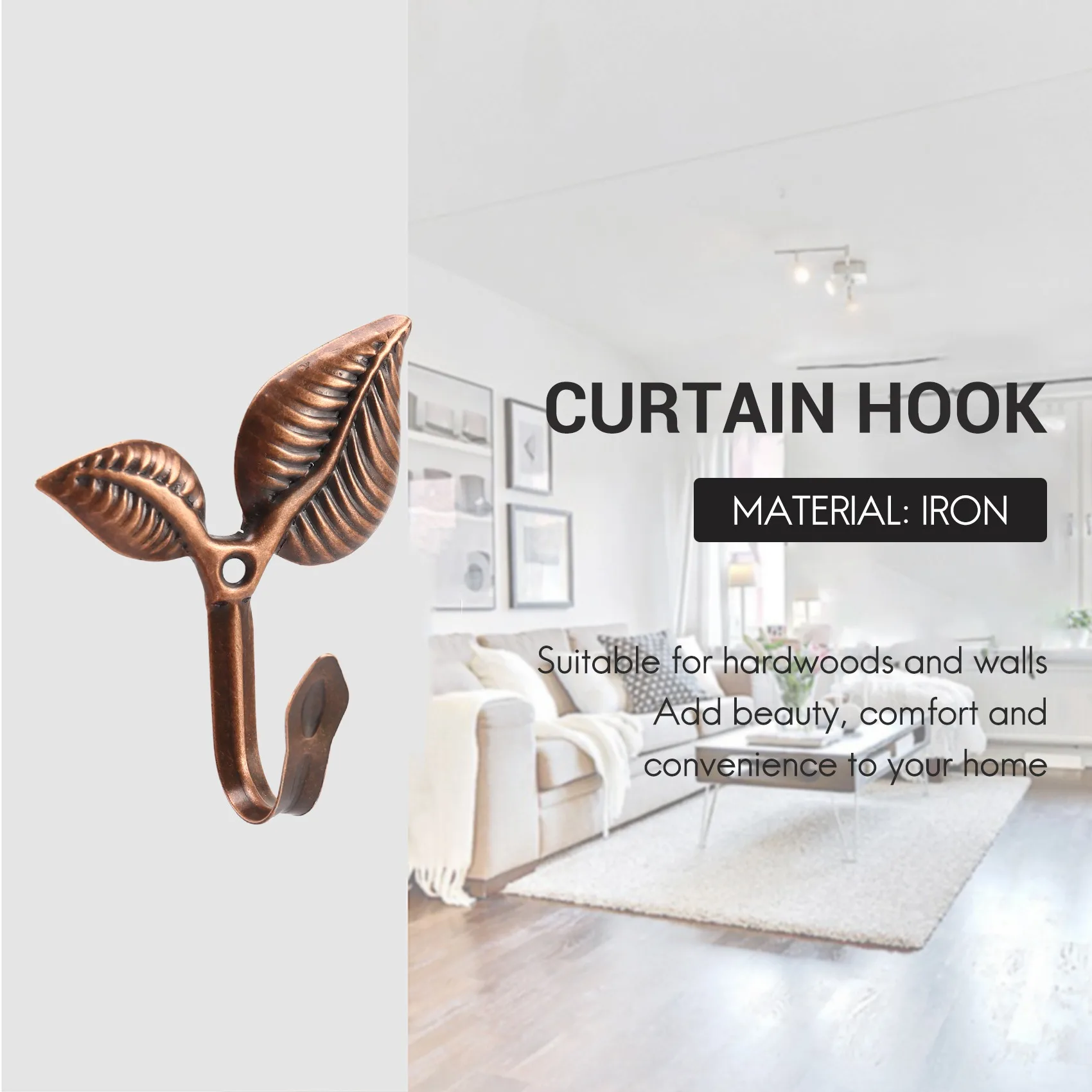 2 x Iron Leaf Shaped Curtain Tie backs Holders Wall Hooks Home Decor, Red Bronze