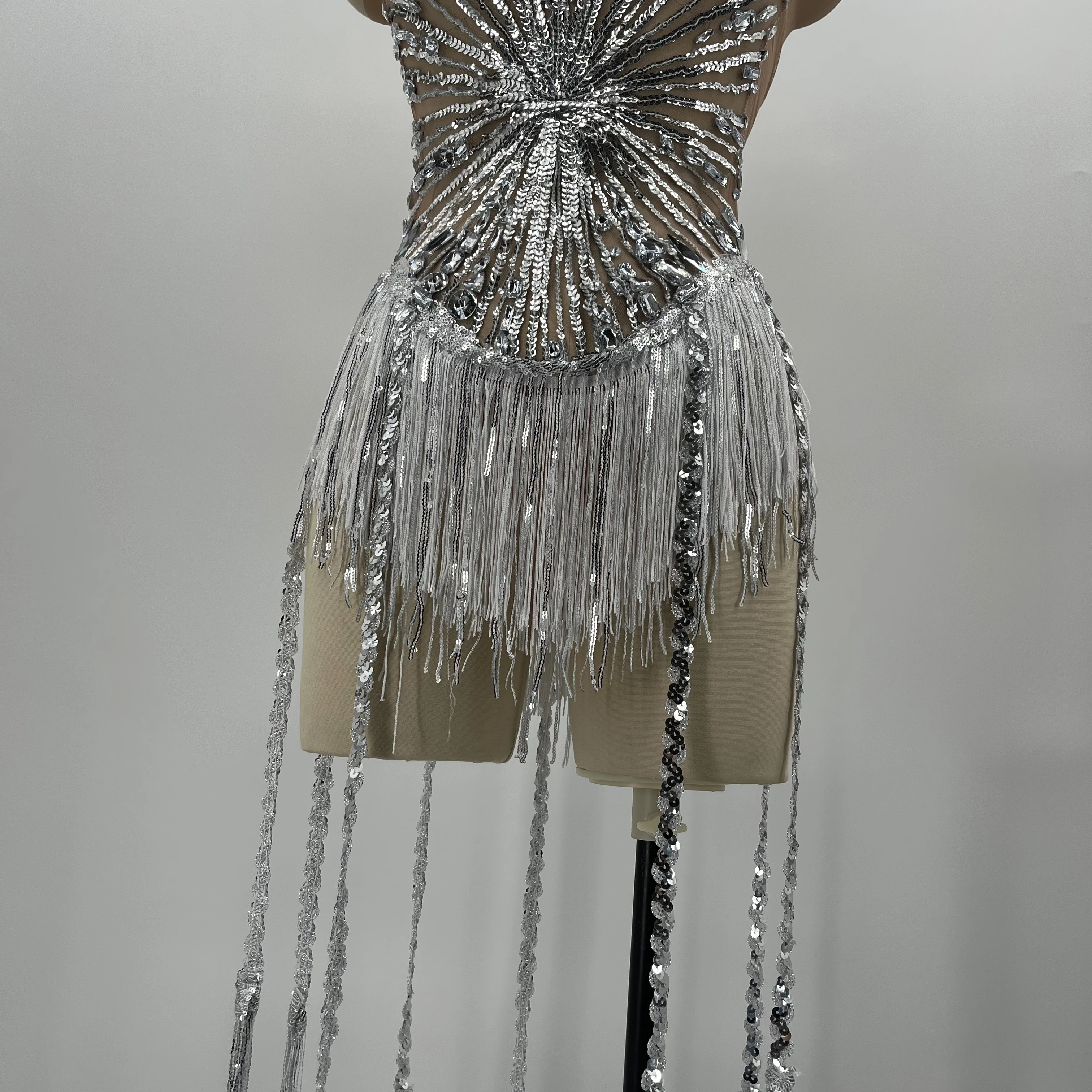 Mini combinaison Sexy en maille pour femmes, cristal et perles de diamant, luxueuse, pour fête, Bar, discothèque, spectacle sur scène, Costume de reine