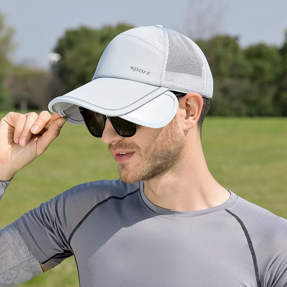 

Quick-dry Retractable Wide Brim Baseball Cap UPF 50+ Adjustable Mesh Sunscreen Hat Breathable Reflect Light Sports Caps Summer