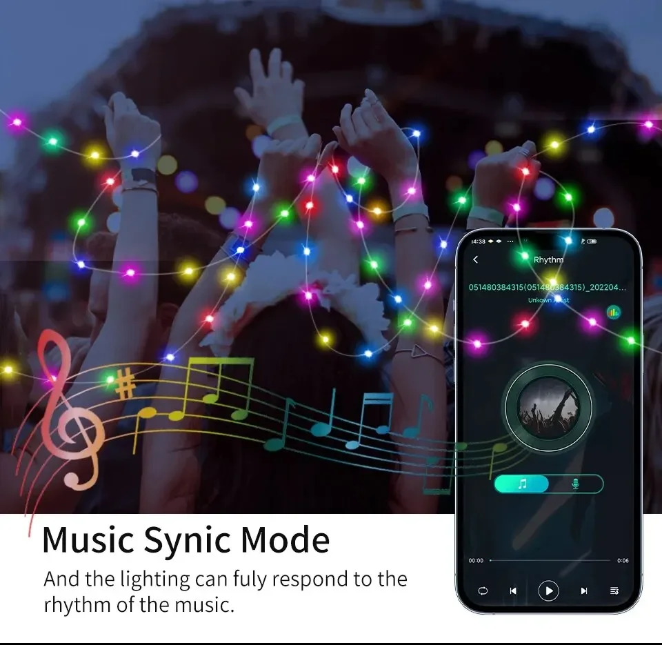 LED Fairy String Lights for Home Decoration USB Christmas Lights, Guirlanda de Ano Novo, Iluminação de férias para exterior, Bluetooth, Smart Festoon, DIY