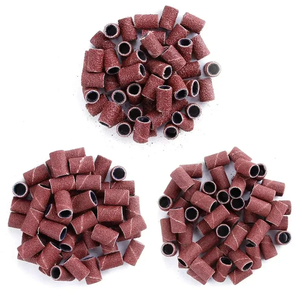 300pcs Nail Art Sanding Bands #80 #120#180 Emeri Nail Sander Tip Cap Foot Pedicure Cutters Nail Drill Bits Accessories