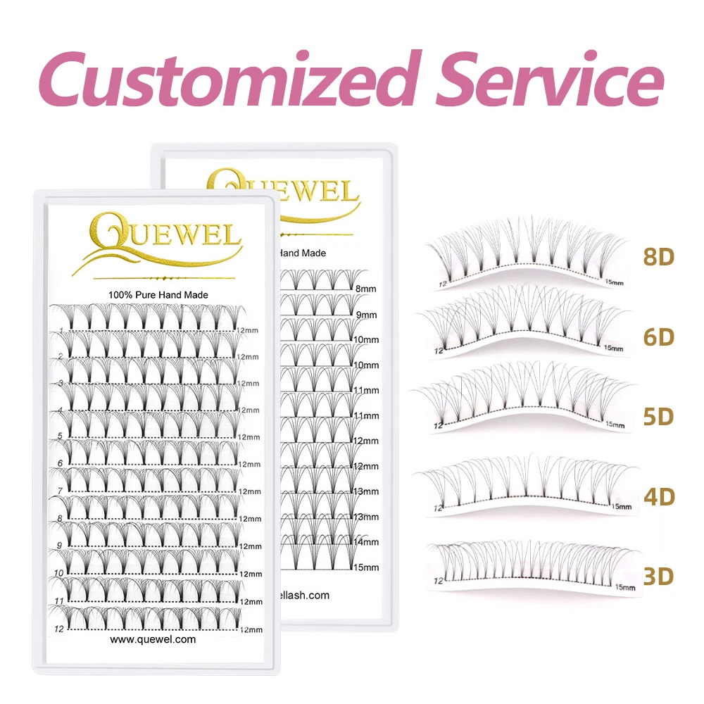 Quewel Lashes ODM OEM Premade Fan Lashes 3D 4D 5D 6D 8D Eyelashes Private Logo Wholesale Flase Eyelashes