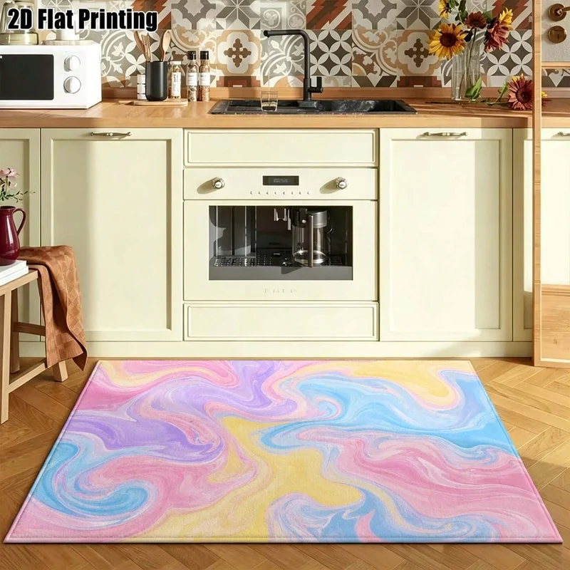1Pc Morandi Color Gradient Fluid Pattern Rug, Vintage Art Deco Rug for Living Room, Bedroom, Dining Room, Bedside, Indoor and Outdoor Patio, Home Decor