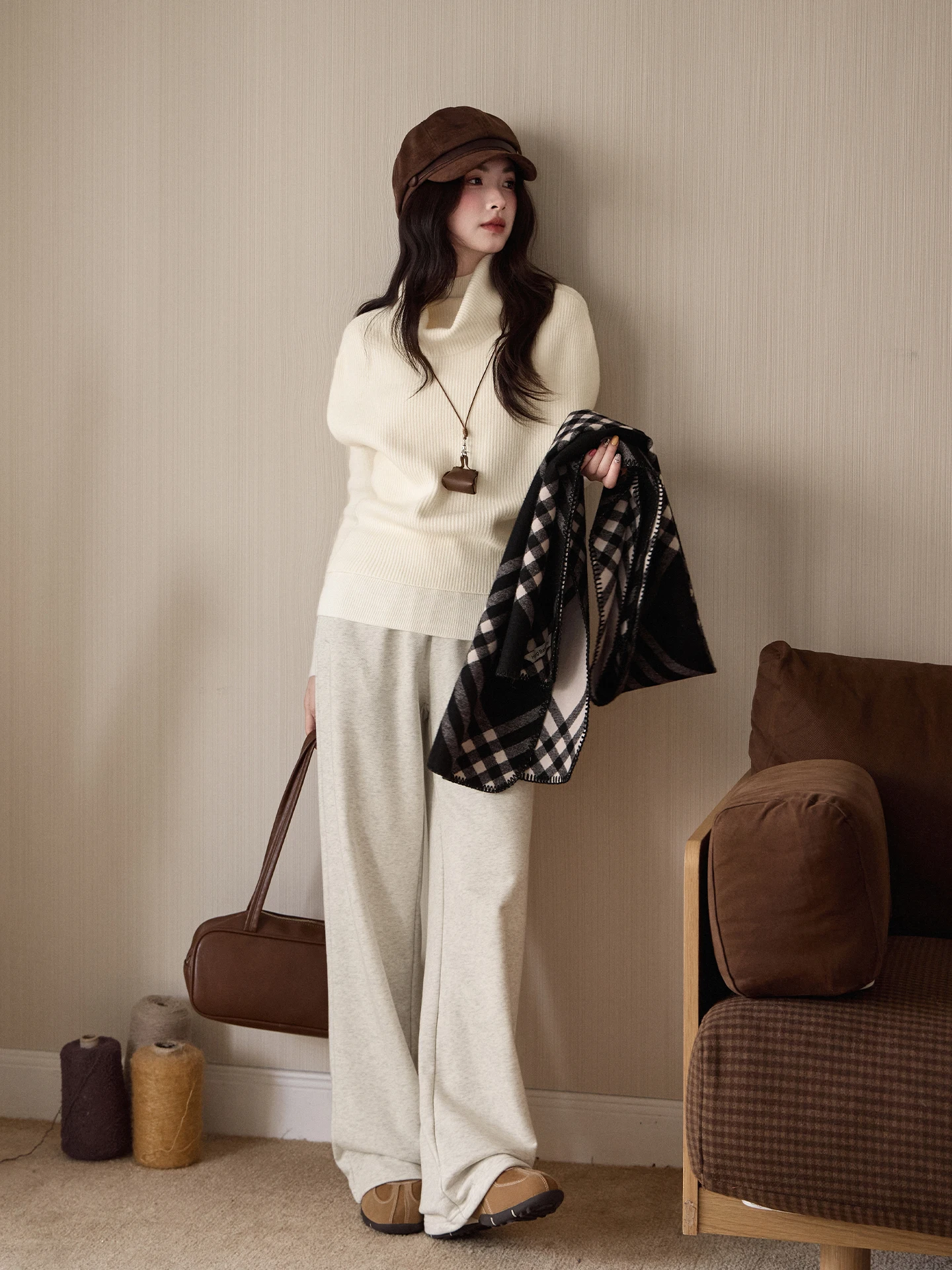 

Loose Wide Leg Casual Pants Women's Spring Autumn Loose Feeling Simple Straight Cut Pants Comfortable l Waist Other Mat...