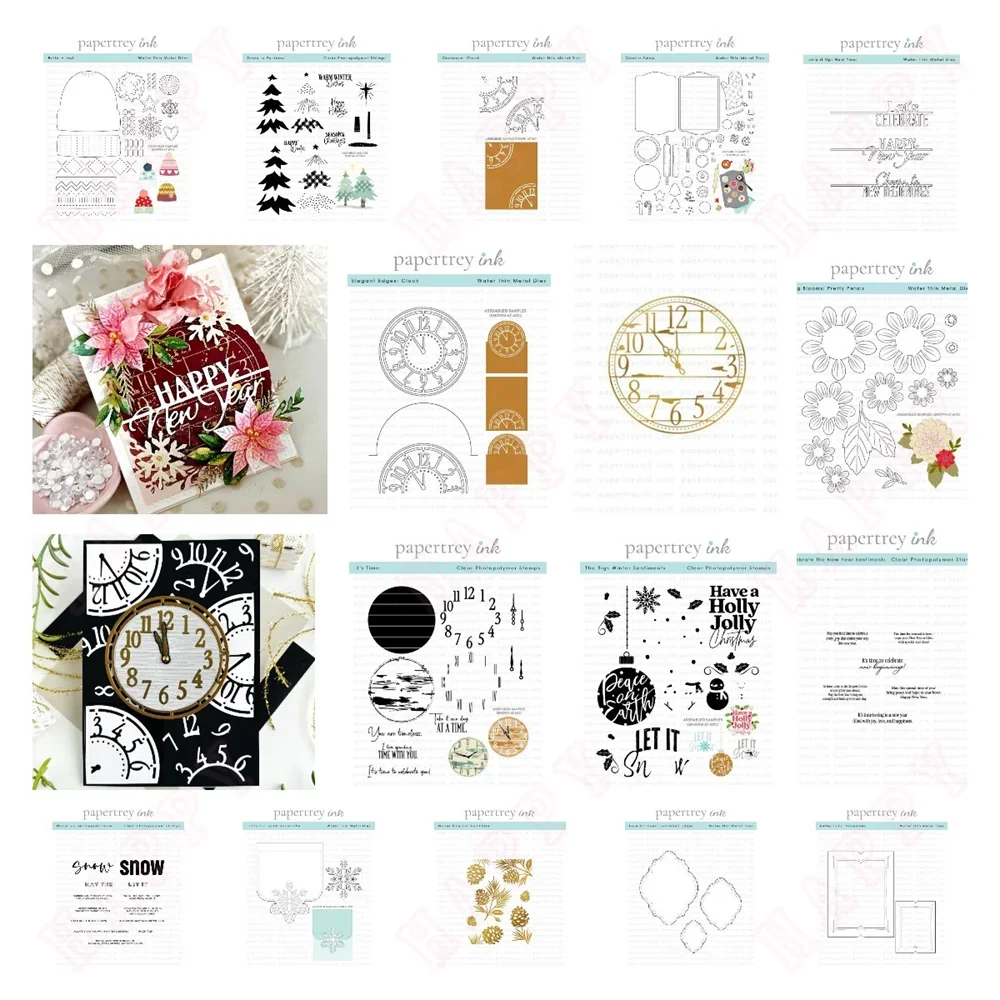 

The New Year Sentiments Mini Stamp Set Metal Cutting Dies for Stencils Clock Hot Foil Plate DIY Scrapbook Album Make Paper Card