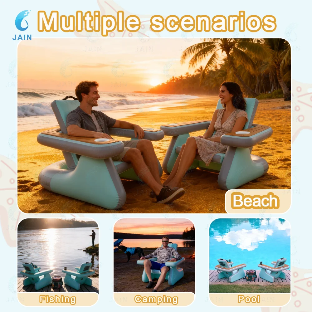 

Inflatable Adirondack Beach Chair, Drop Stitch Portable Inflatable Sofa with Cup Holders, Lightweight Outdoor Seating