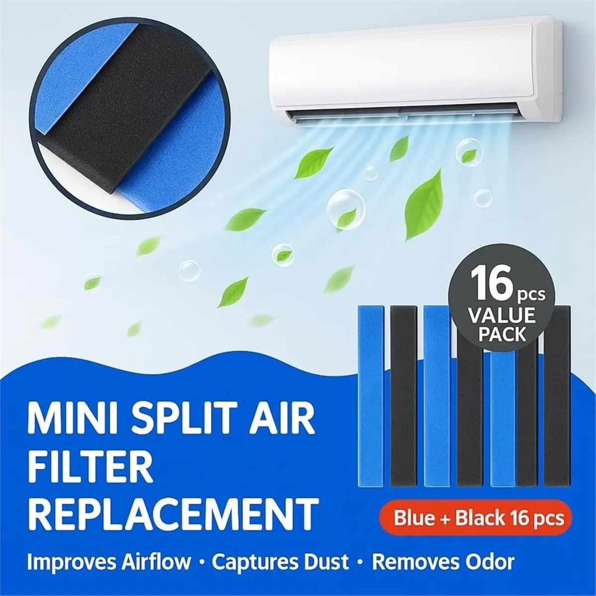 16Pcs Replacement Mini Split Air Filter for -2300FT-E,-3000FT-E,8.3