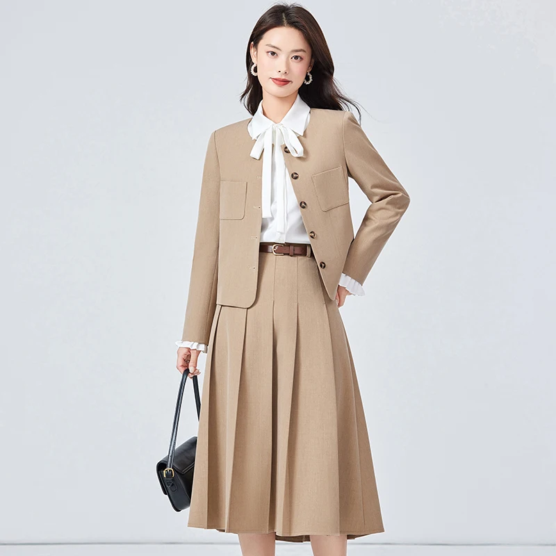 ZJYT Autumn Fashion Women\'s Two Piece Set Long Sleeve Jacket with Skirt Korean Style Blazer Suits Office Work Outfit Dress Sets