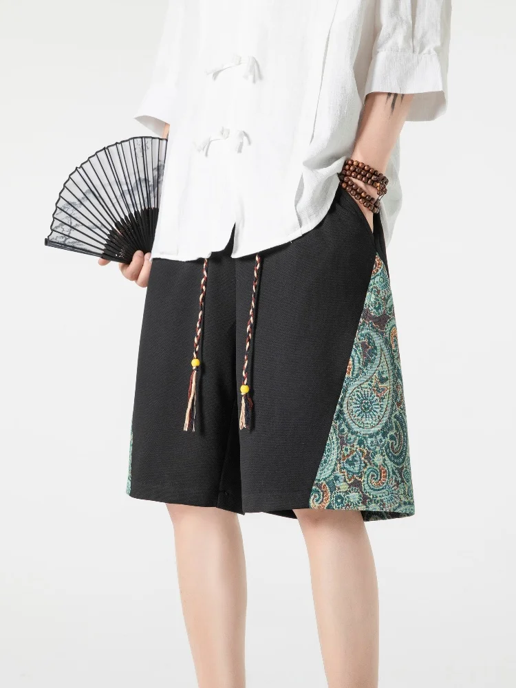 

Мужской повседневный спортивный комплект из двух предметов: свободные шорты длиной до колена и футболка с принтом «Миндальный цветок» в американском ретро-стиле