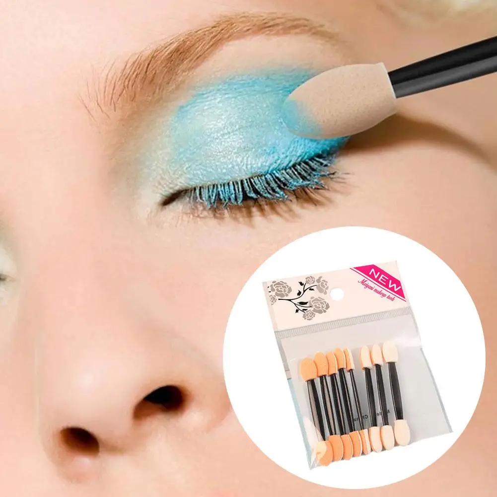 10 Uds. Brocha desechable para sombra de ojos, esponja de doble cara, juegos de nailon, brochas para sombra de ojos para maquillaje aplicador cosmético