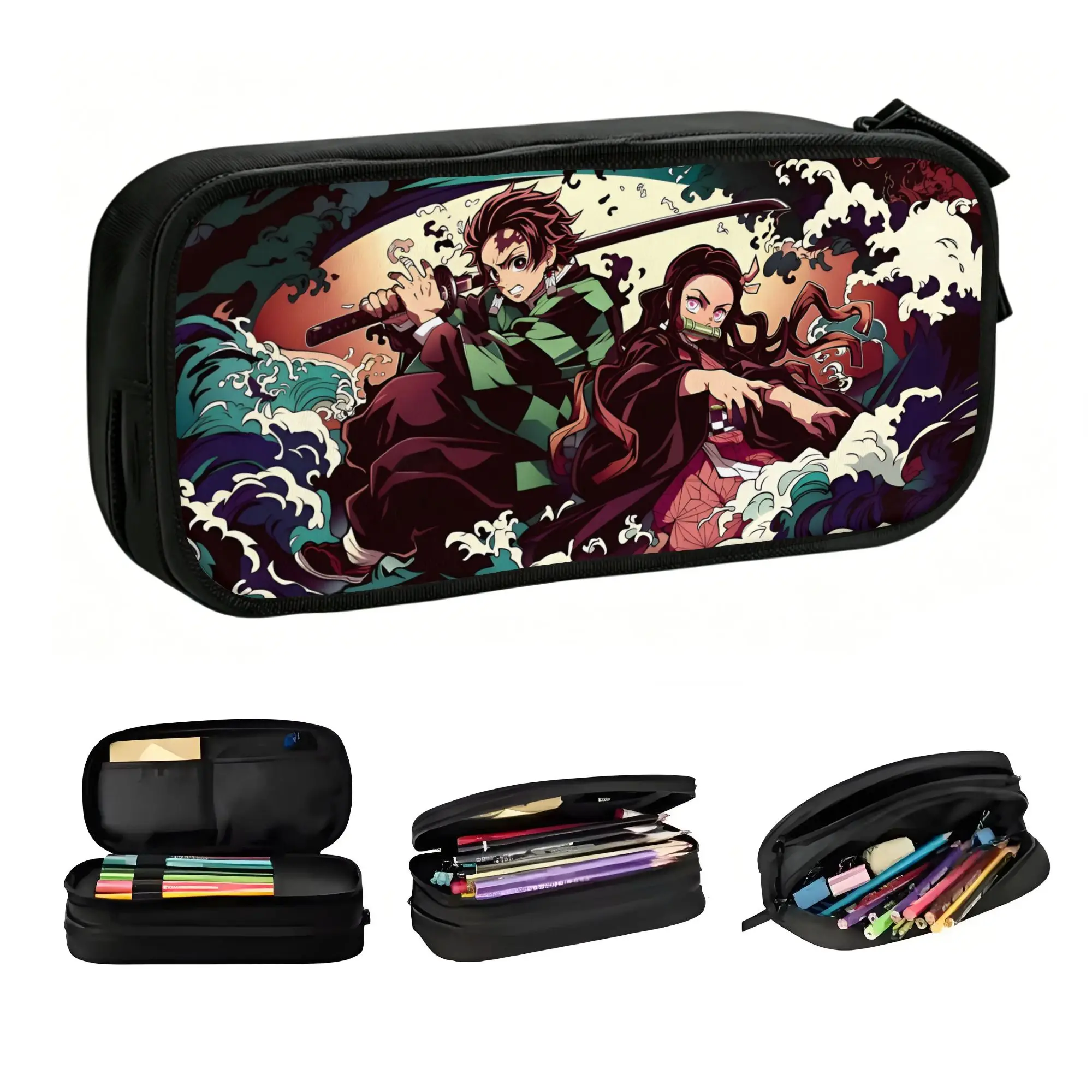Custom D-Demons Slayers School Pencil Case Boys Girls Large Storage Japanese Manga Pencil Bag Pouch Students Stationery view 2