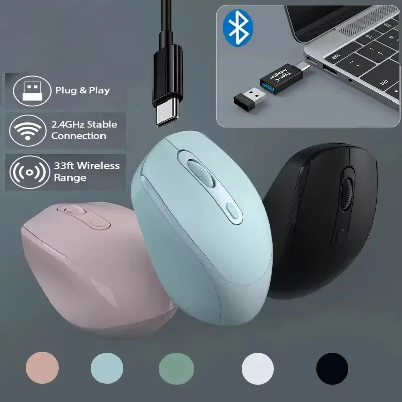 Xiaomi Wireless Mouse Bluetooth Silent Dual Model Rechargeable 1600 DPI Readjustable 2.4GHz for MacBook Laptop PC Game Office