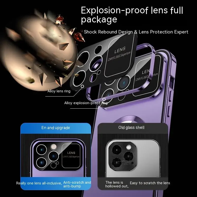 Metal Aluminum Alloy Magnetic Case For iPhone 14 13 12 Pro Max 360° Screen Lens HD Glass Magsafe Adsorption Protection Cover