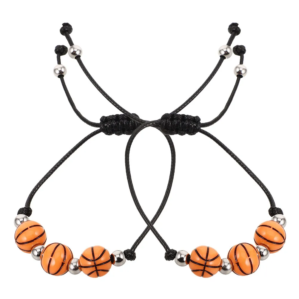 

2Pcs Basketball Bracelet Beaded Braided Sports Wristband Comfortable Fit Adjustable Sports Fans Party Favors Outdoor Gym
