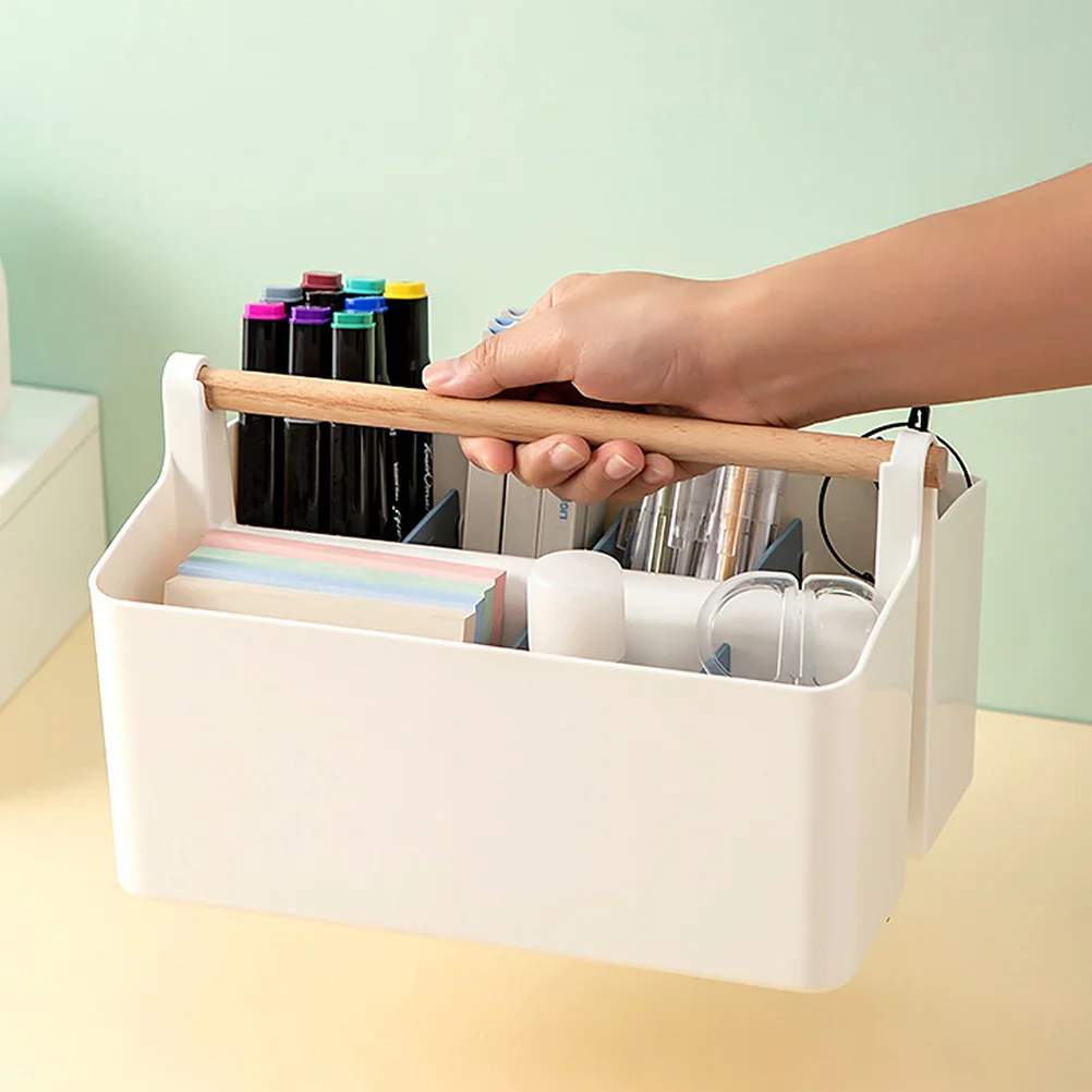 

Portable Storage Box Organizer Handle Desk Office Supplies Marker Pen Holder Stylish Compact Desktop Sundries Organizer