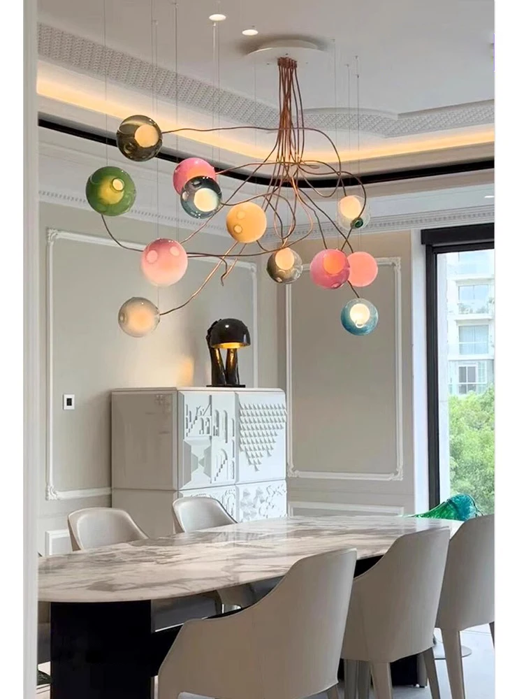 Color Options Available Colorful Glass Ball Chandeliers Led Easy Installation Luxury Spheres Chandelier for Living Room