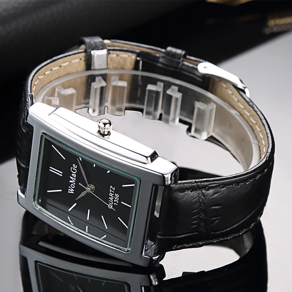 Men's Square Leather Watch, Luxury Quartz Design