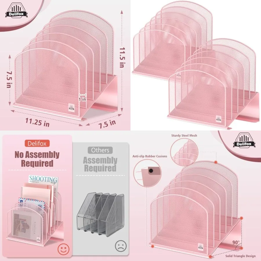

Inclined Desk File Organizer, Vertical File Folder Holder Stand Metal Rack File Sorter for Office Classroom Desktop Organizatio
