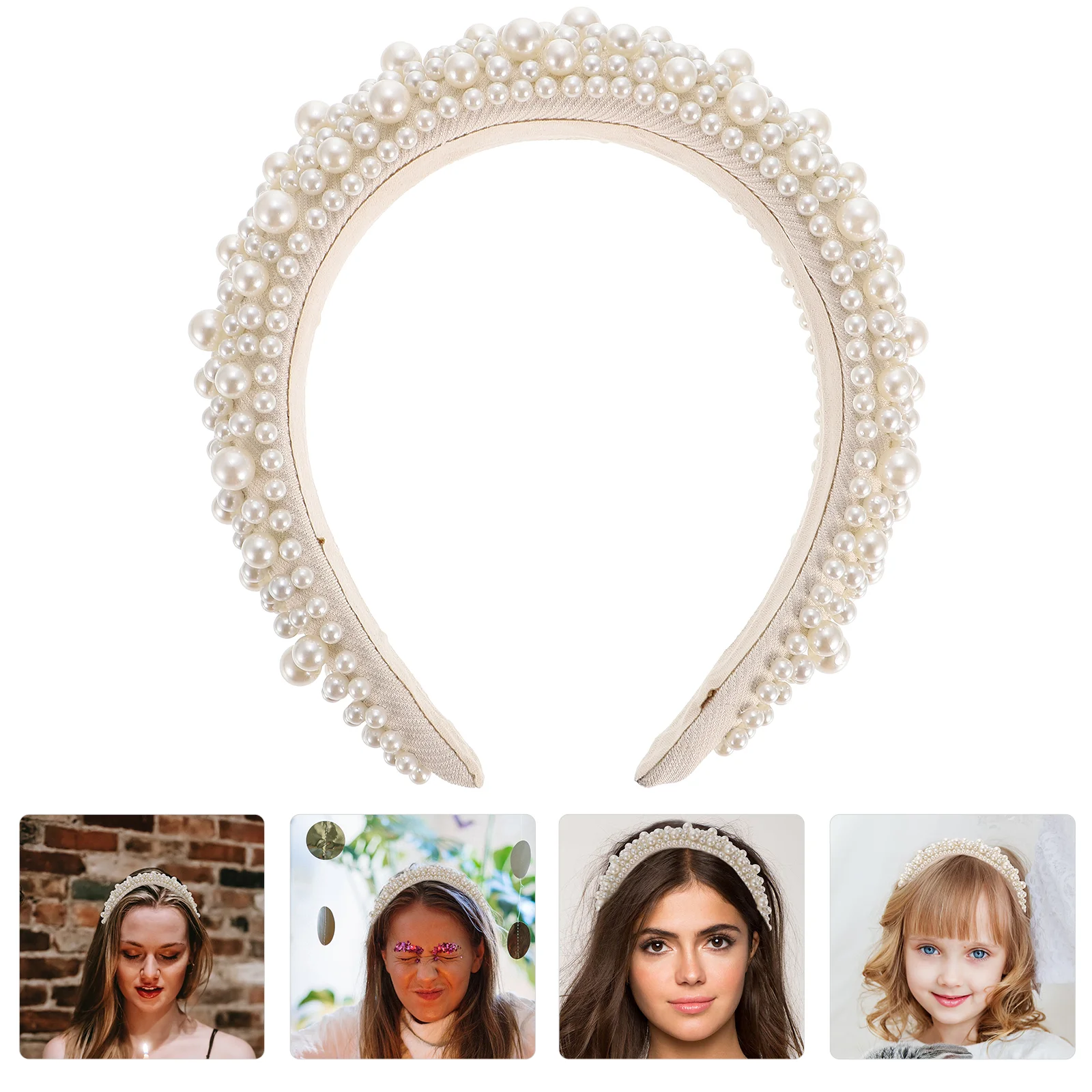 White Headband Woman Headdress Accessory Sponge Pearl Hair Bands Elegant Girl Make up Bride