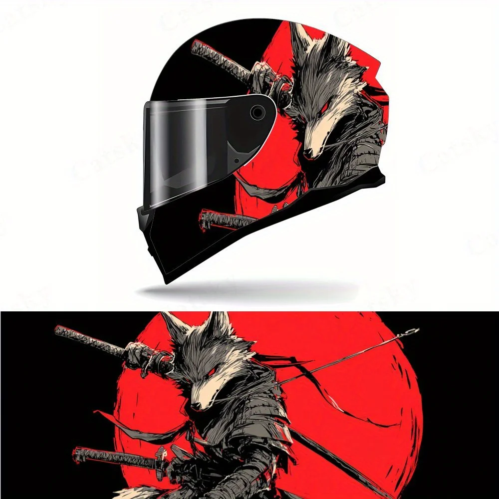 

Fierce Wolf Samurai in Battle Stance Full helmet Wrap Sticker Motorcycle helmet Racing graphic Decal Vinyl wrap helmet decal