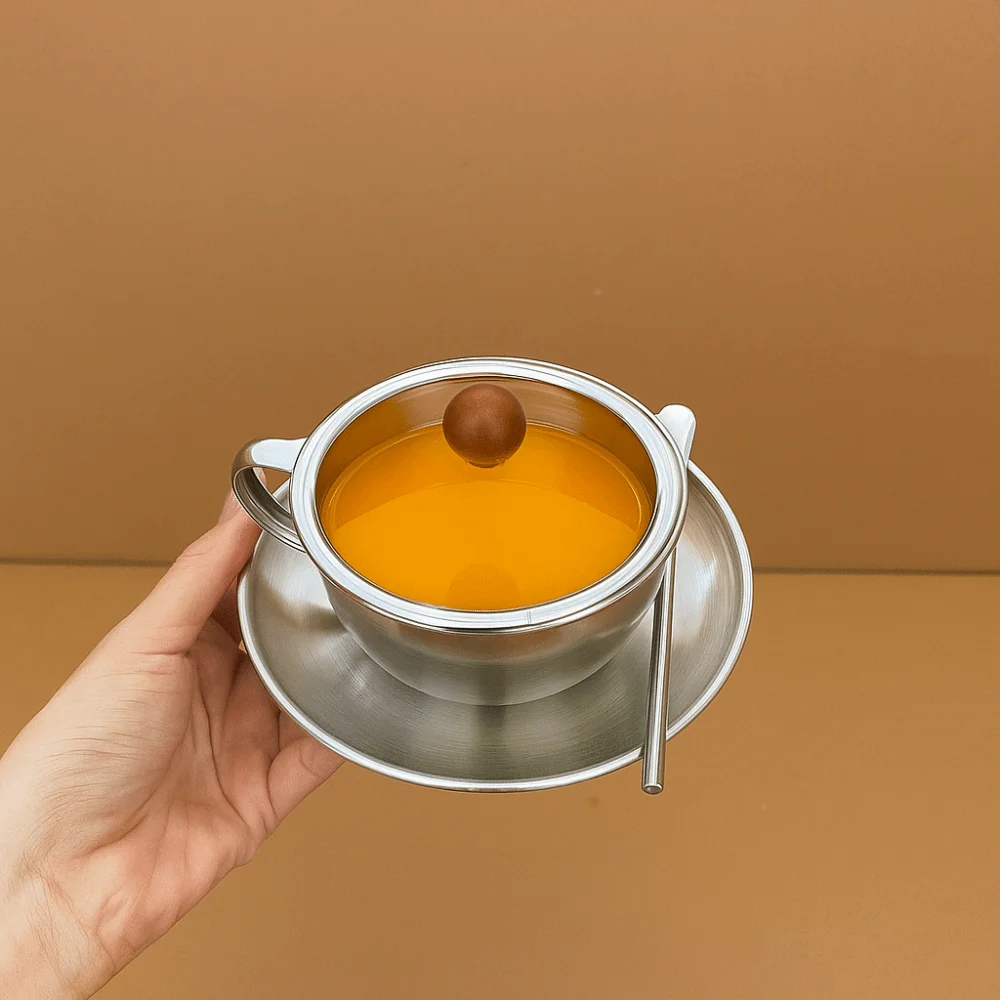 

Wine Mug Stainless Steel Coffee Mug Minimalist with Spoon Milk Cup Heat Resistant with Lid Tableware Set Juice