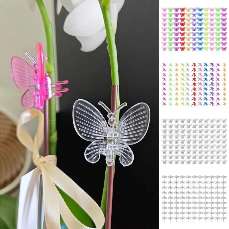 

100PCS Dragonfly Butterfly Clips Garden Orchid Plant Clamps Flower Vine Support Fixed Stem Clasp Tied Bundle Branch Bonsai Decor