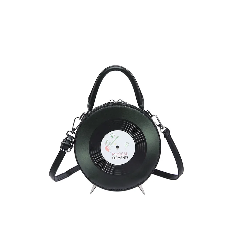 

Personalized Creative Small Round Bag New Fashion Women's Niche Retro Record Shape Bag Ins Ladies PU Crossbody Bag