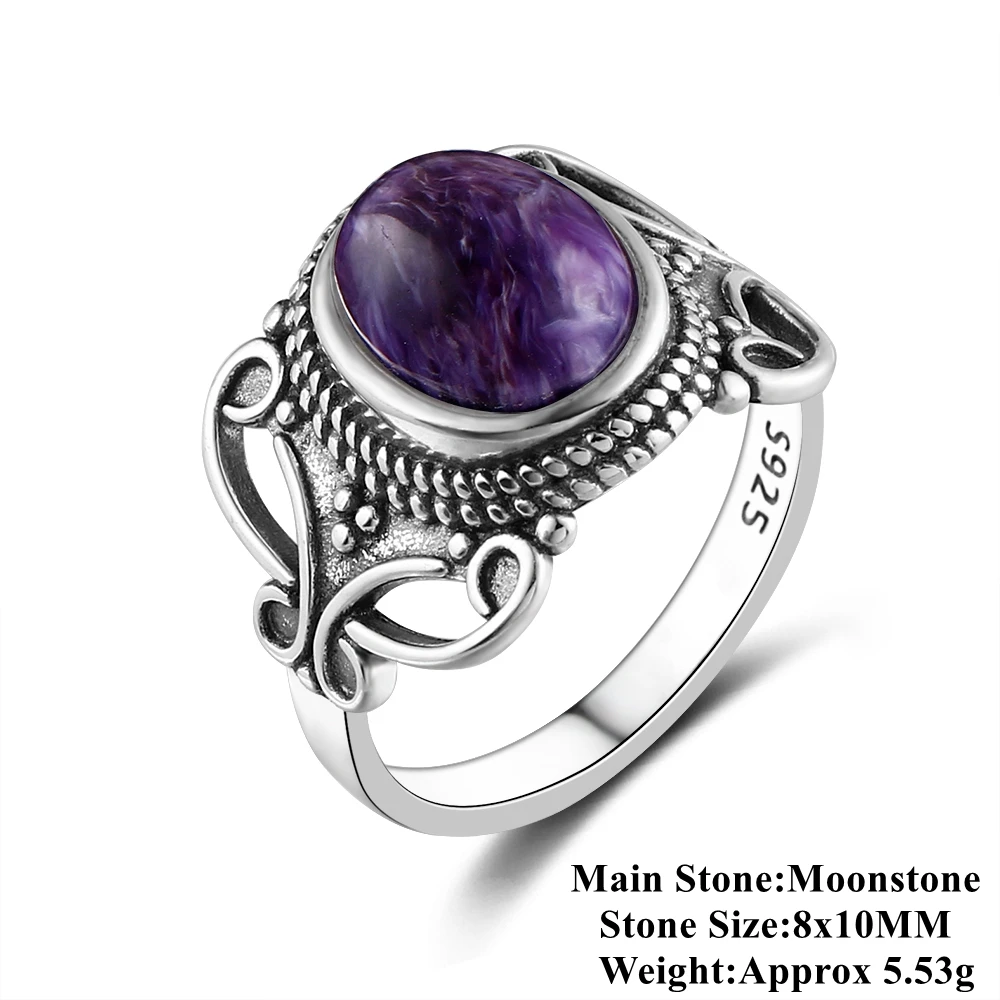 Nasiya Bohemia Style 8x10MM Oval Purple Charoite Rings For Women Silver Color Ring Fine Jewelry For Anniversary Party Gift