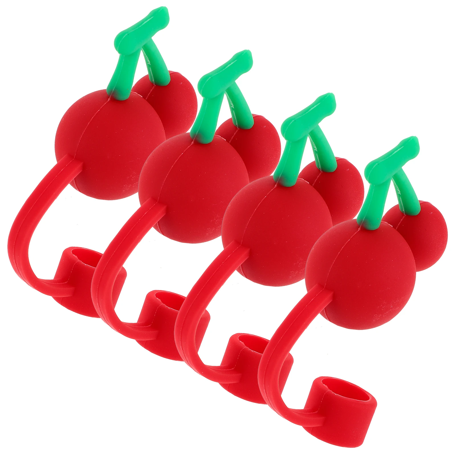 

4pcs Straw Cover Cute Fruit Top Hat Toppers Silicone Drinking Tips Reusable Bottle Accessories Cherry Design Straw Protectors
