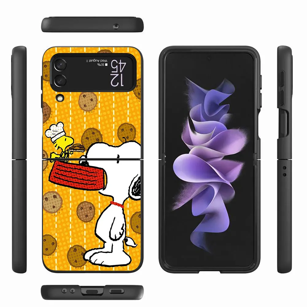 Cute Cartoon S-Snoopys Phone Case for Samsung Galaxy Z Flip 4 3 5G Hard PC Cover Flip4 Flip3 Black Funda Zflip4 Zflip3 Coque