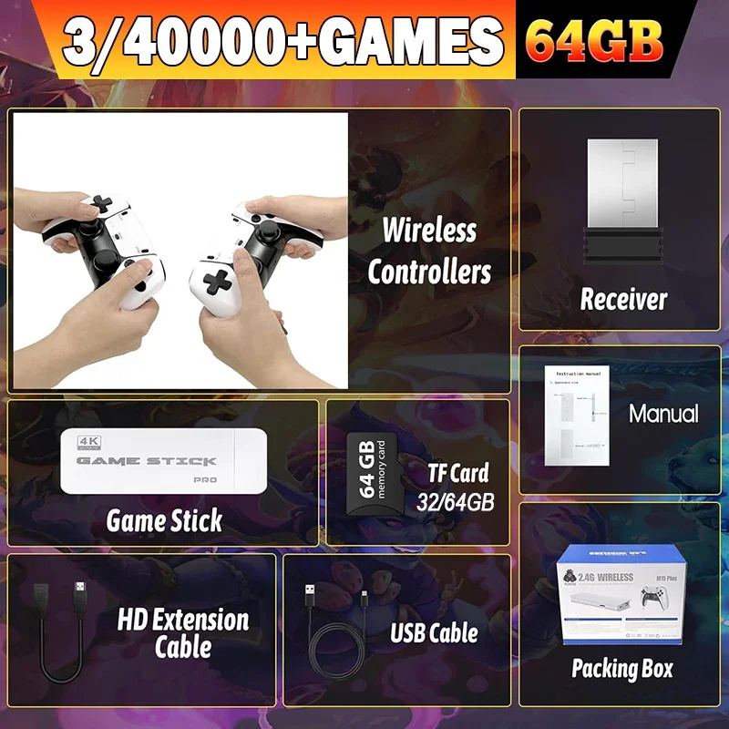 4K TV Game Stick M15 لعبة فيديو وحدة التحكم المدمج في 30000 +/40000 ألعاب 64G يده لعبة لاعب وحدة تحكم لاسلكية ريترو غمبد #2