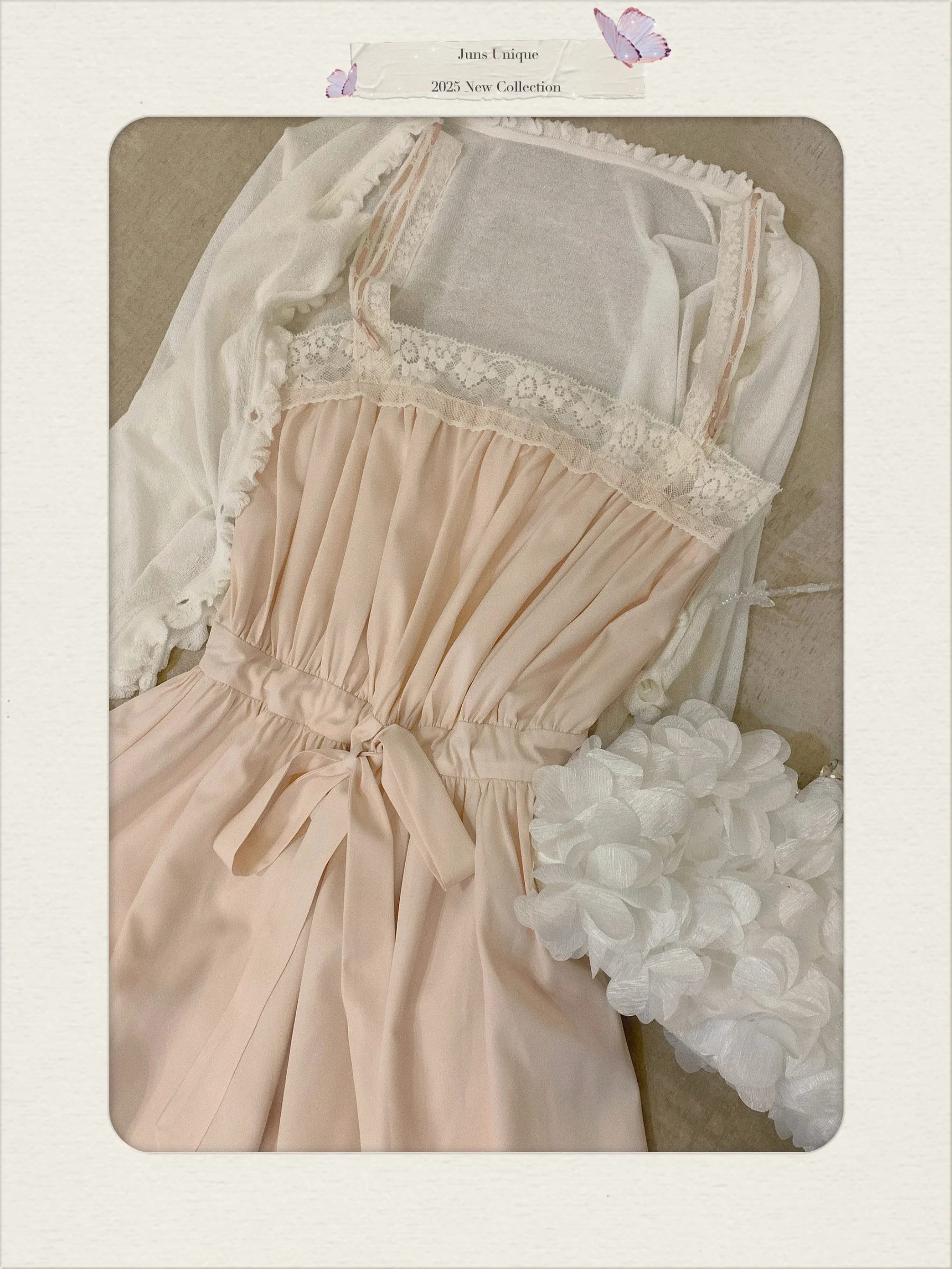 

Elegant Summer Dress by JUNS U Brother Features Ruffle Hem Material Sweet One-Shoulder Waist-Cinching Design